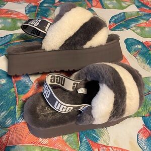 UGG Disco Slide Fluffy Striped Platform Slippers Sandals